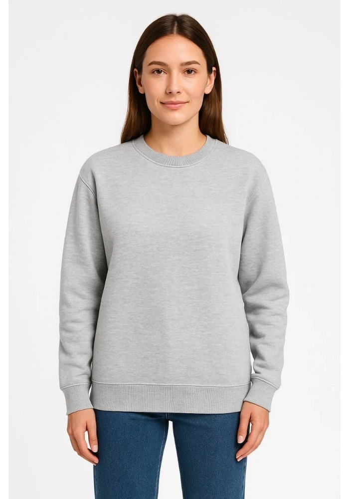 Kadın Üç İplik Düz Bisiklet Yaka SweatShirt - Gri