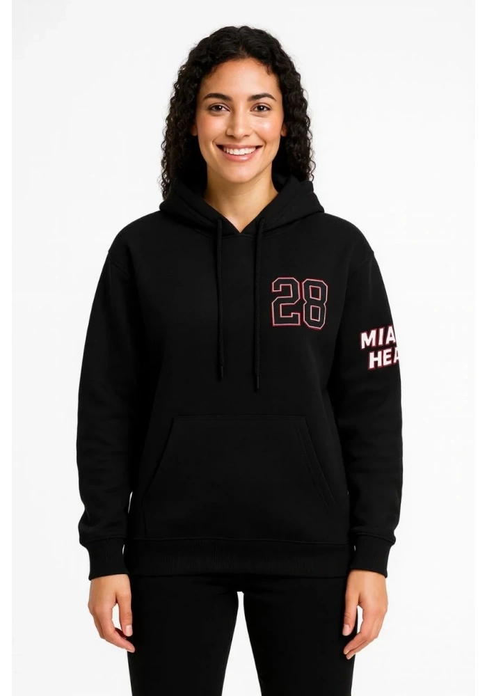 Kadın 3 İplik Pamuklu Kapüşonlu Kanguru Cepli Baskılı Hoodie Sweatshirt - Siyah