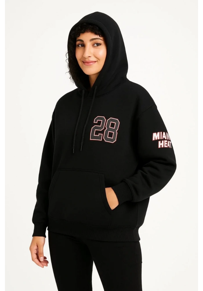 Kadın Üç İplik Kapüşonlu Ön ve Arka Baskılı SweatShirt hoodie - Siyah