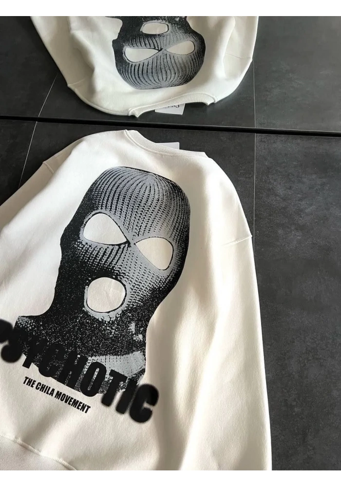 Kadın 3 iplik Kışlık Bisiklet Yaka Baskılı SweatShirt - Beyaz
