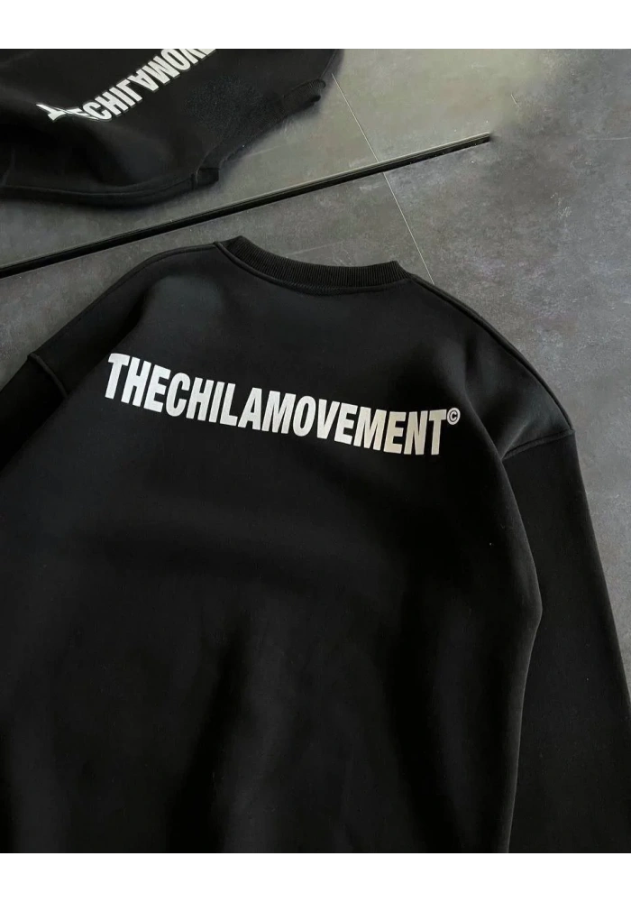 Kadın 3 iplik Kışlık pamuklu Bisiklet Yaka Oversize Baskılı SweatShirt - Siyah