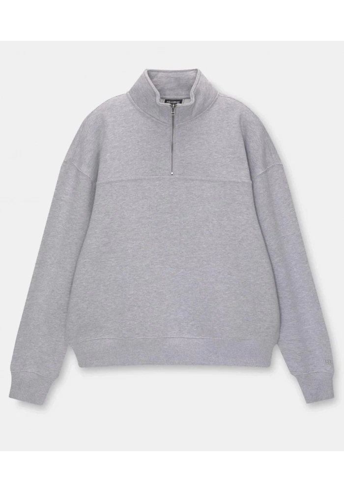 Kadın 3 İplik Pamuklu Oversize Yarım Fermuarlı Yakalı Basic Sweatshirt - Gri