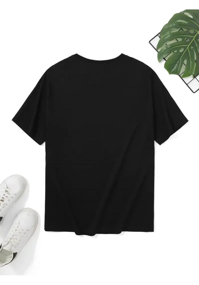 Erkek Kısa Kol Yazlık Tişört Bisiklet Yaka Baskılı Oversize T-Shirt - Siyah