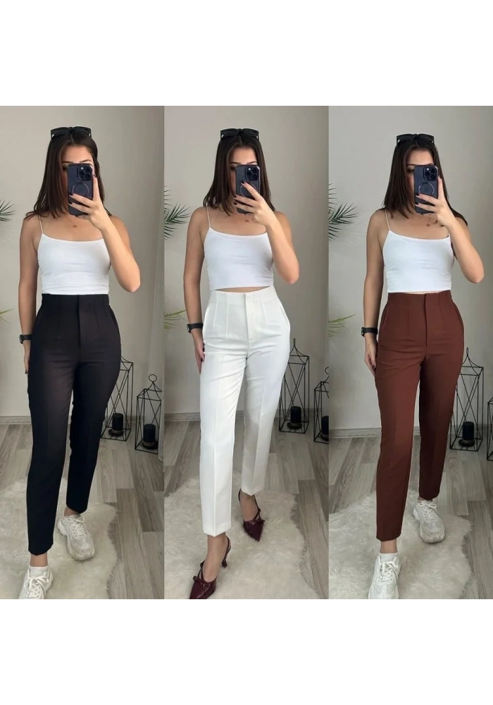 Kadın üste Oturan Paçası Bilek üzerinde Biten Krep Kumaş Kumaş Pantolon 36 (S) - 50 (5XL)