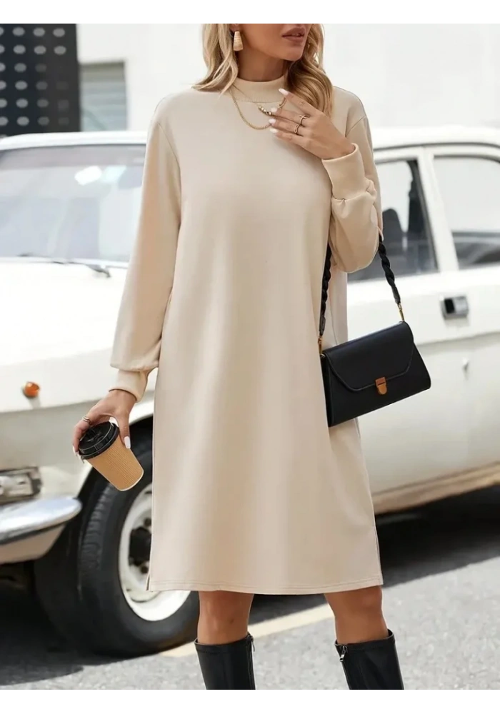 Kadın Uzun Kollu Balıkçı Yaka Kısa şardonlu Dalgıç Elbise