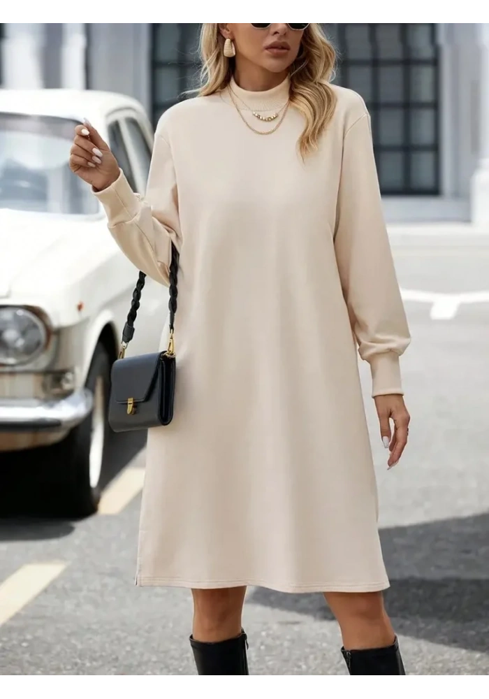 Kadın Uzun Kollu Balıkçı Yaka Kısa şardonlu Dalgıç Elbise