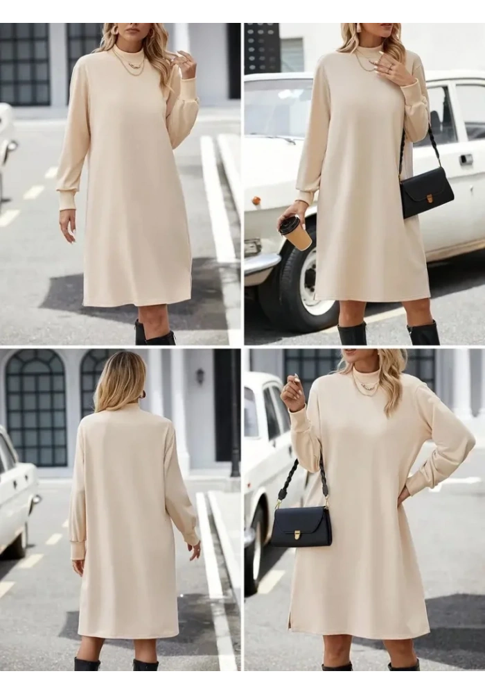 Kadın Uzun Kollu Balıkçı Yaka Kısa şardonlu Dalgıç Elbise