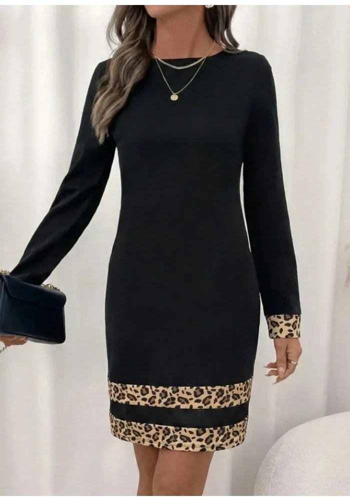 Kadın Uzun Kollu Bisiklet Yaka Mini Ithal Krep Elbise