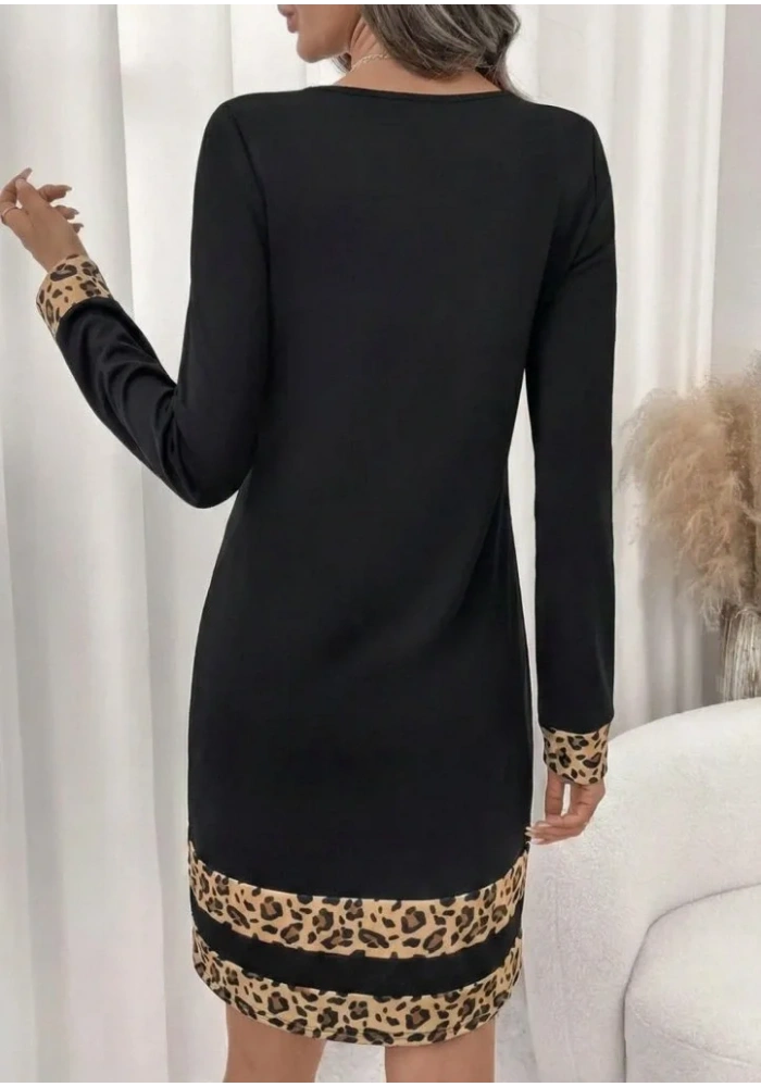 Kadın Uzun Kollu Bisiklet Yaka Mini Ithal Krep Elbise