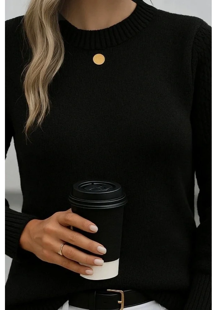 Kadın Uzun Kollu Bisiklet Yaka Triko Bluz