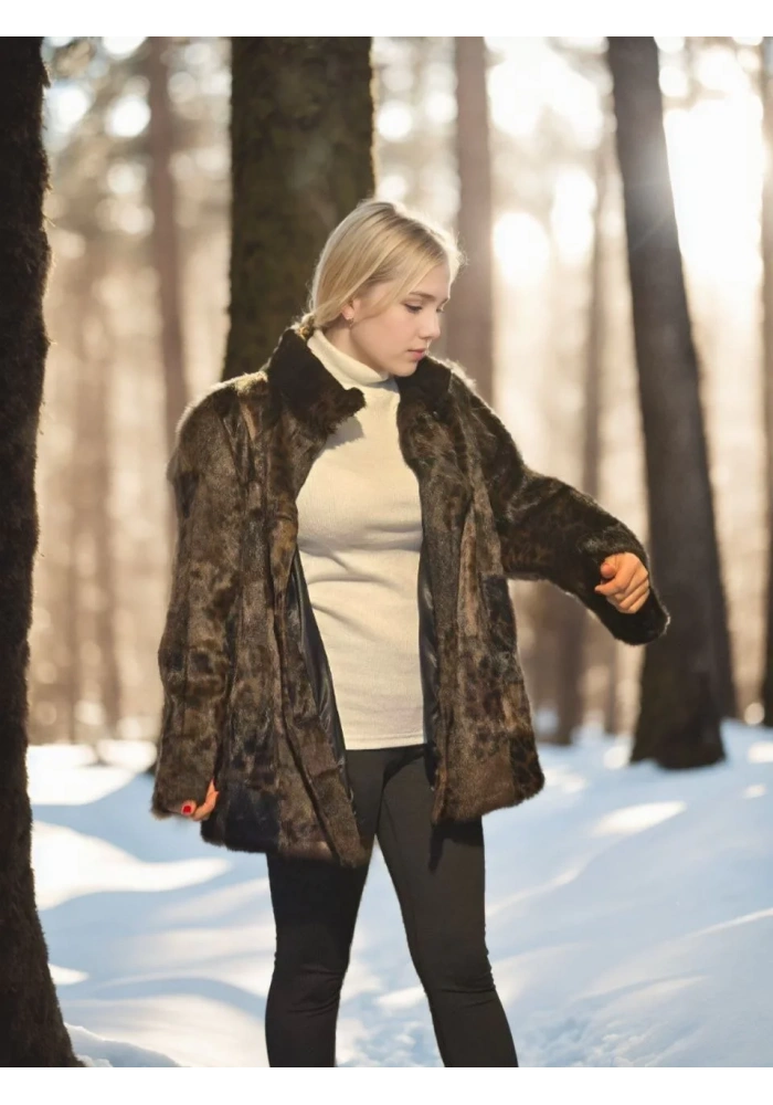 Kadın Uzun Kollu Deri Ceket - Leopar