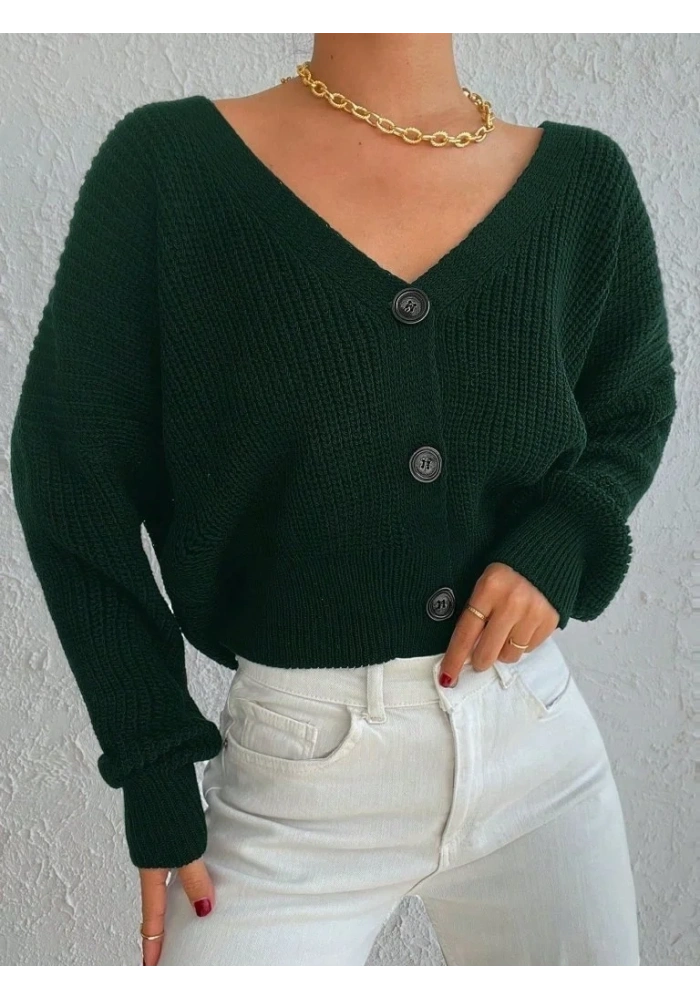 Kadın Uzun Kollu üç Düğmeli Triko Hırka