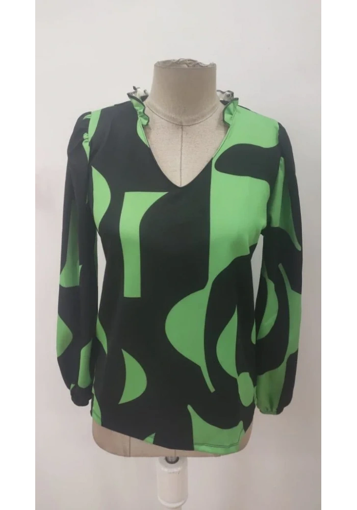 Kadın Uzun Kollu V Yakalı Desenli Modal Bluz