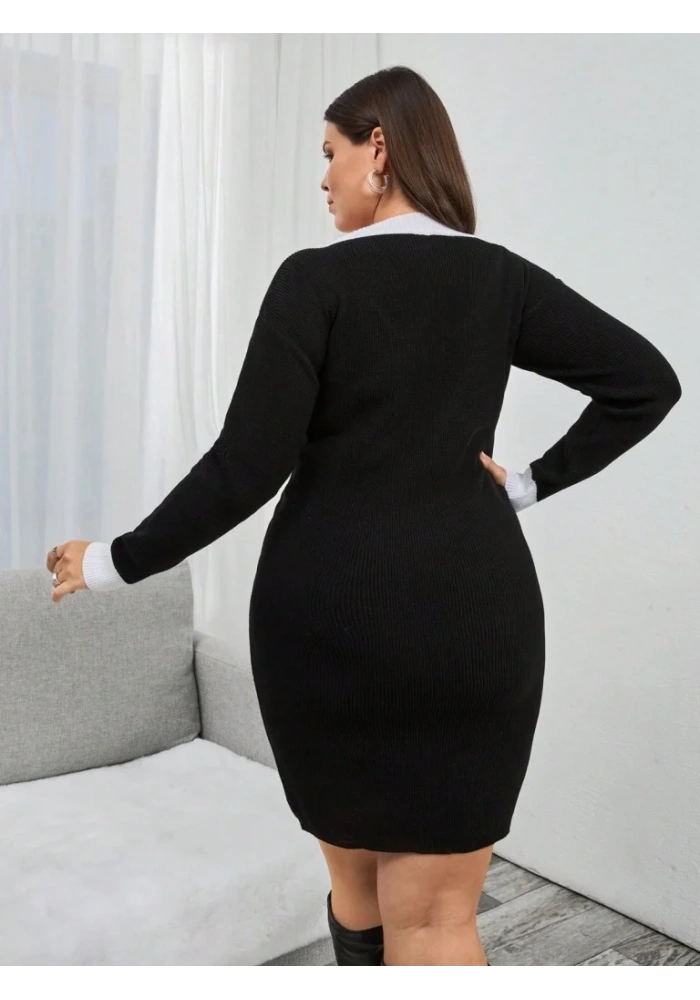 Kadın Uzun Kollu V Yakalı Kısa Triko Elbise