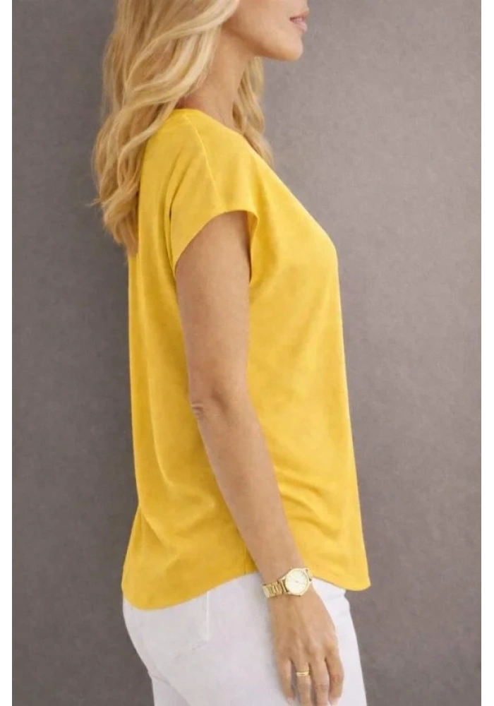 Kadın V Yaka Kısa Kol Dokuma Viskon Kumaş Bluz