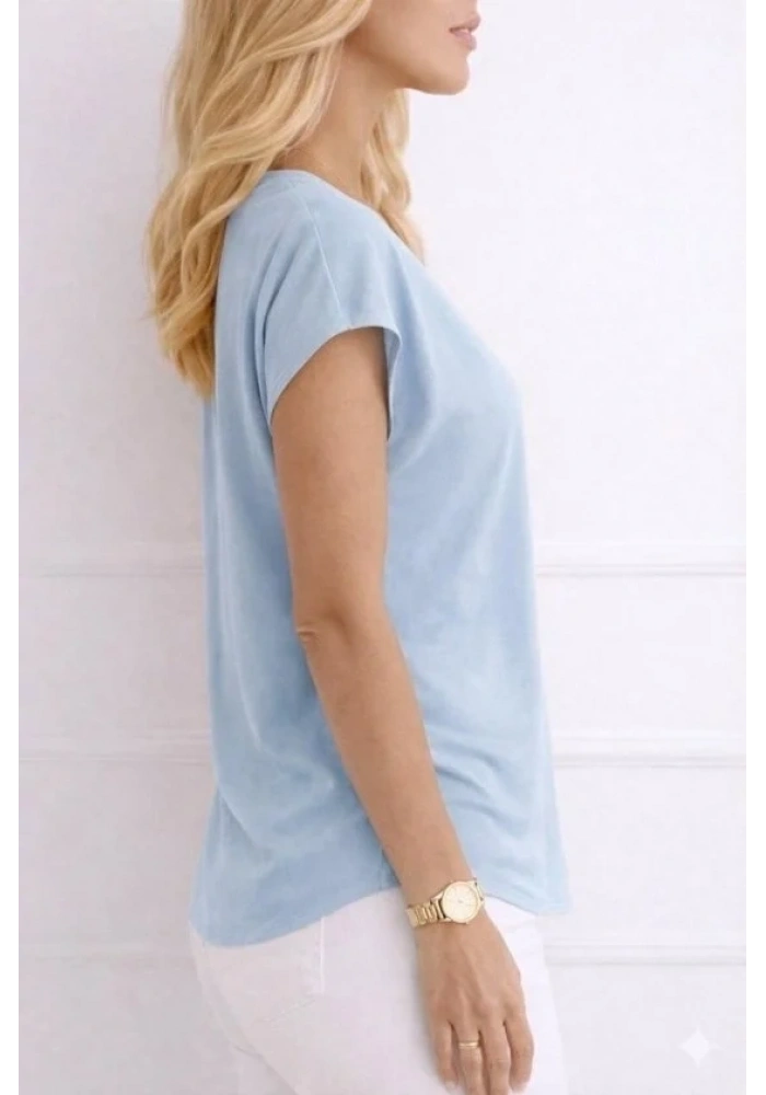 Kadın V Yaka Kısa Kol Dokuma Viskon Kumaş Bluz