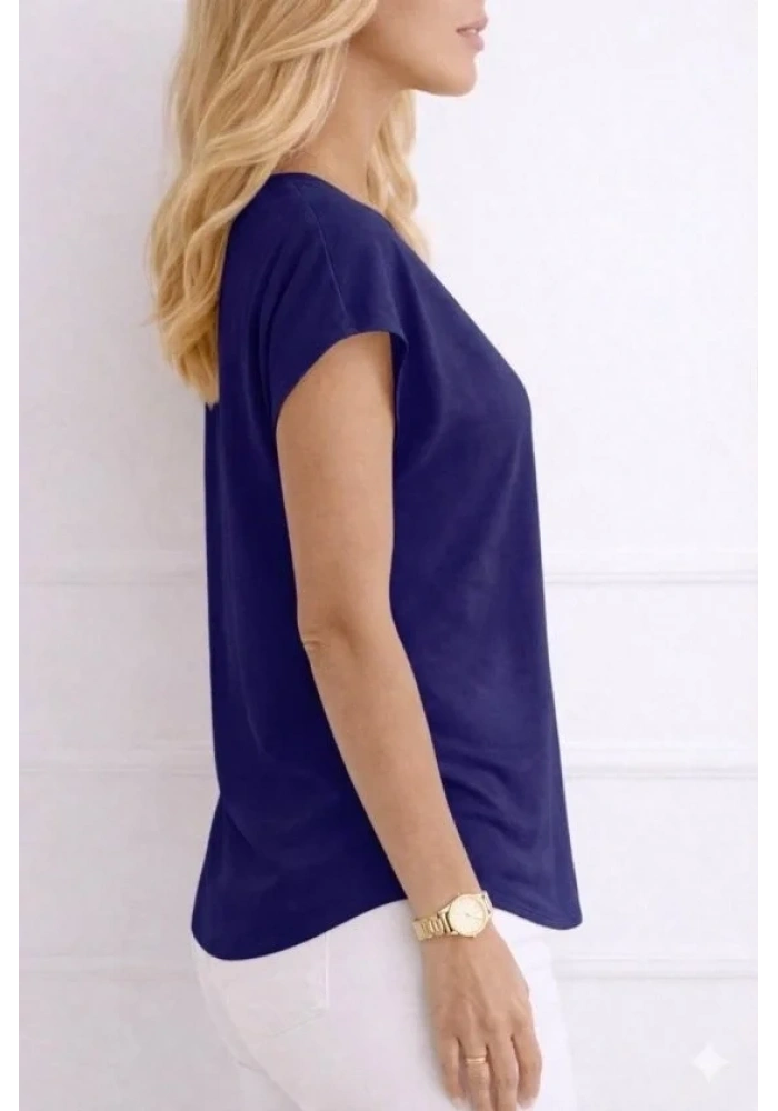 Kadın V Yaka Kısa Kol Dokuma Viskon Kumaş Bluz