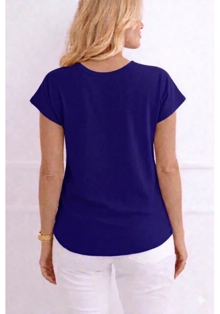 Kadın V Yaka Kısa Kol Dokuma Viskon Kumaş Bluz