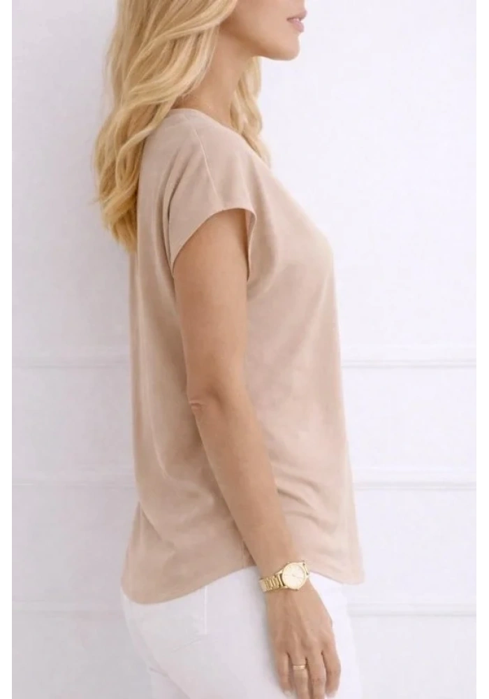 Kadın V Yaka Kısa Kol Dokuma Viskon Kumaş Bluz