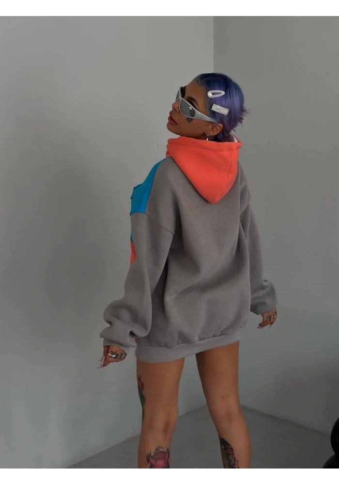 Kadın W Nakış İşlemeli Kapüşonlu Sweatshirt - Mavi