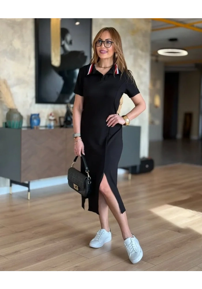 Kadın Yaka Ribanalı Çift Yırtmaçlı Elbise