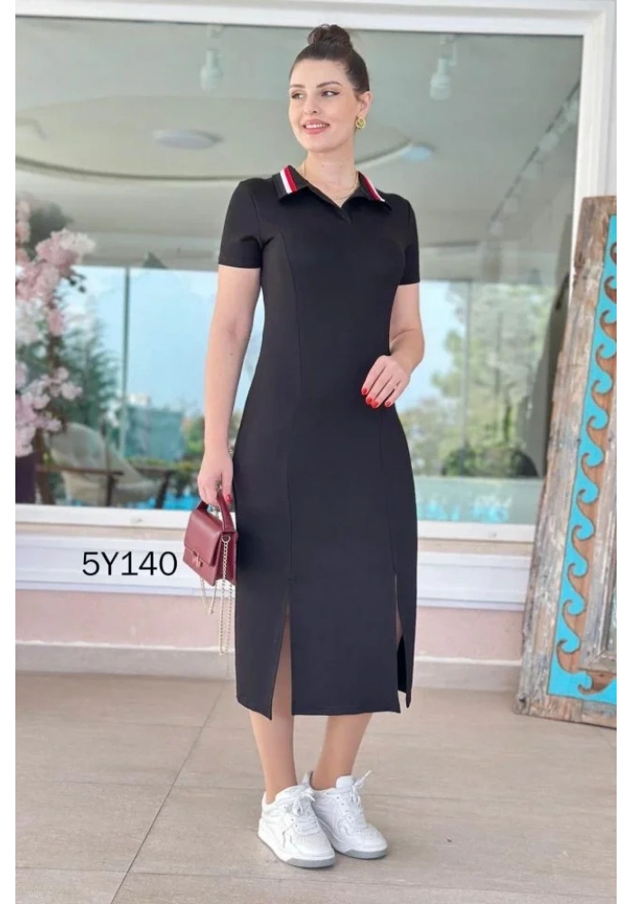 Kadın Yaka Ribanalı Çift Yırtmaçlı Elbise