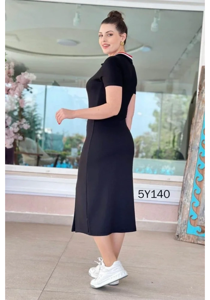 Kadın Yaka Ribanalı Çift Yırtmaçlı Elbise