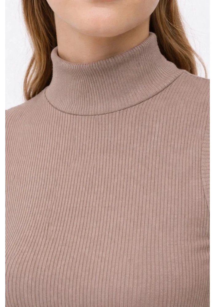 Kadın Yarım Balıkçı Yaka Fitilli Kaşkorse Atlet Basic Şık Bluz Badi - Bej