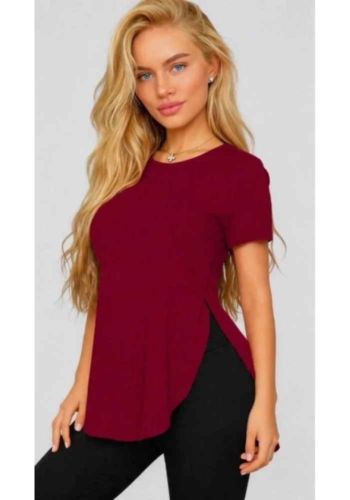 Kadın Yırtmaç Detaylı Viskon Kumaş Bluz