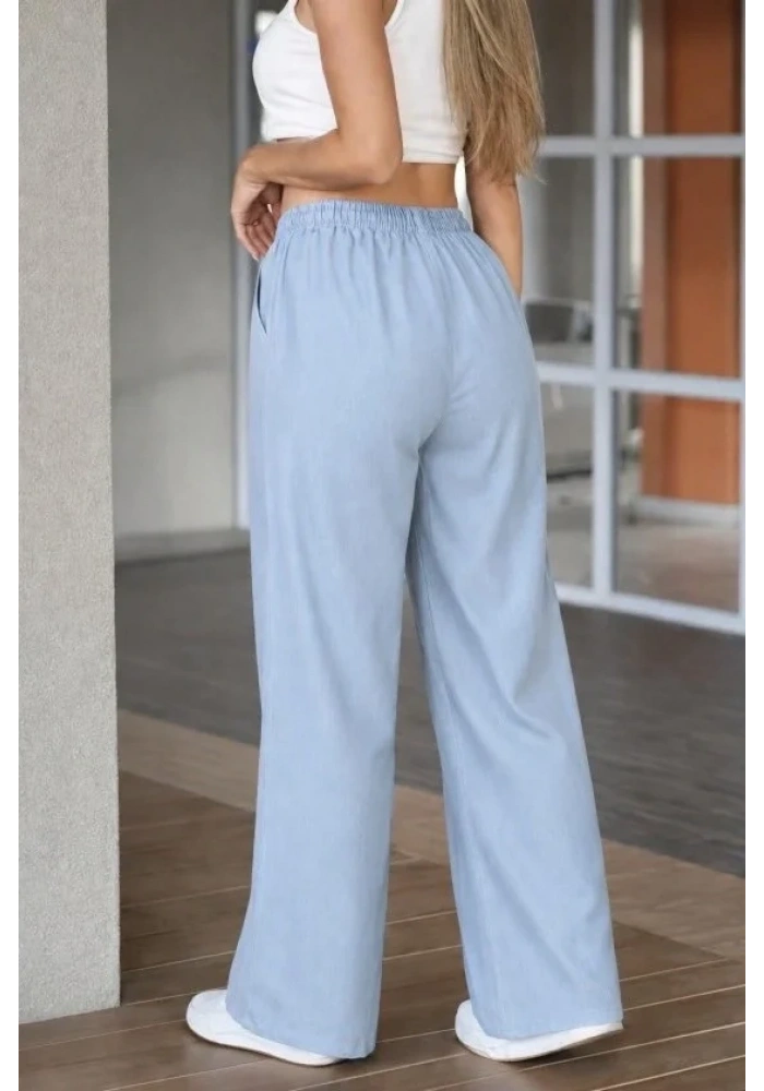 Kadın Yüksek Bel Lastikli Bağcıklı Kot Pantolon