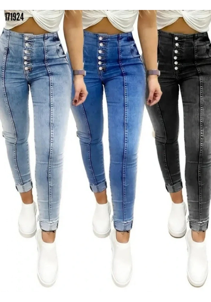 Kadın Yüksek Bel önden Düğmeli Jean Pantolon
