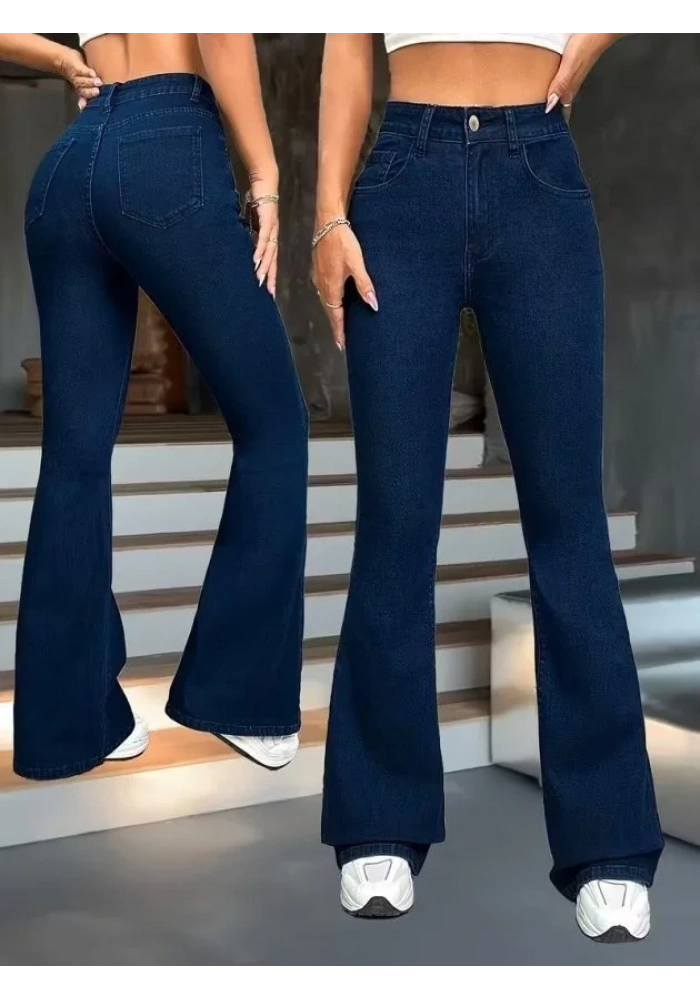 Kadın Yüksek Bel Paçaya Doğru Geniş Kot Pantolon