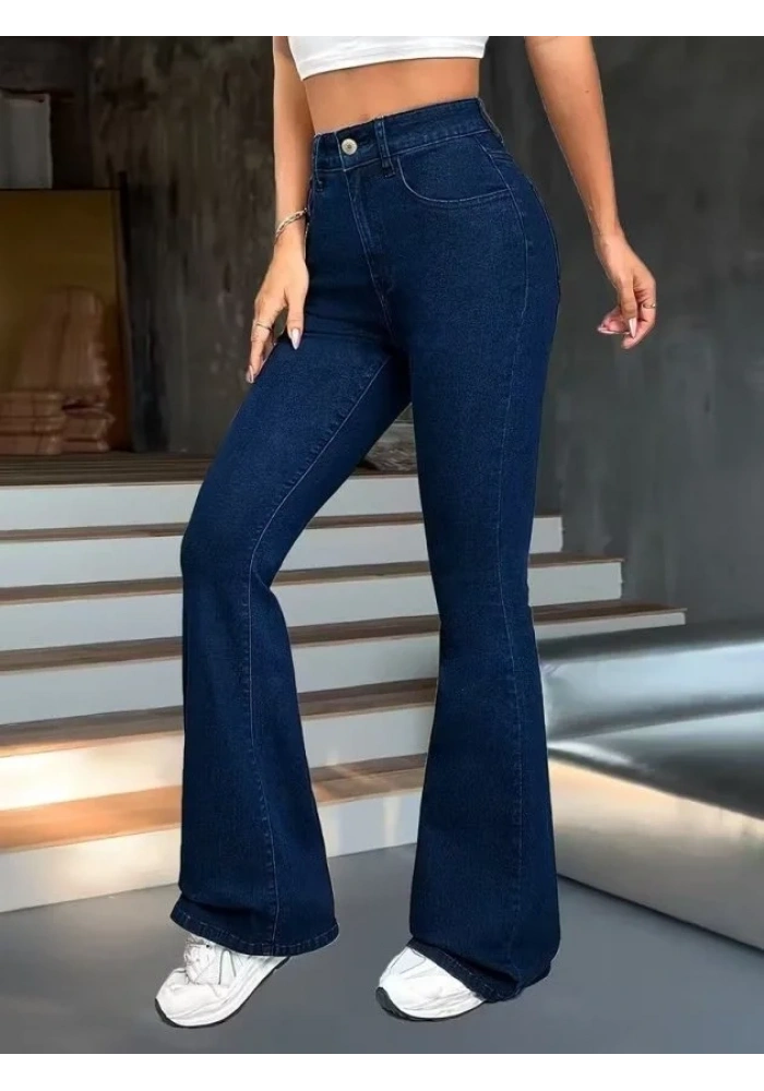 Kadın Yüksek Bel Paçaya Doğru Geniş Kot Pantolon