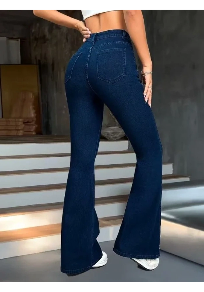 Kadın Yüksek Bel Paçaya Doğru Geniş Kot Pantolon