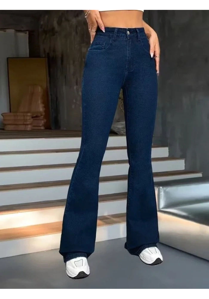 Kadın Yüksek Bel Paçaya Doğru Geniş Kot Pantolon