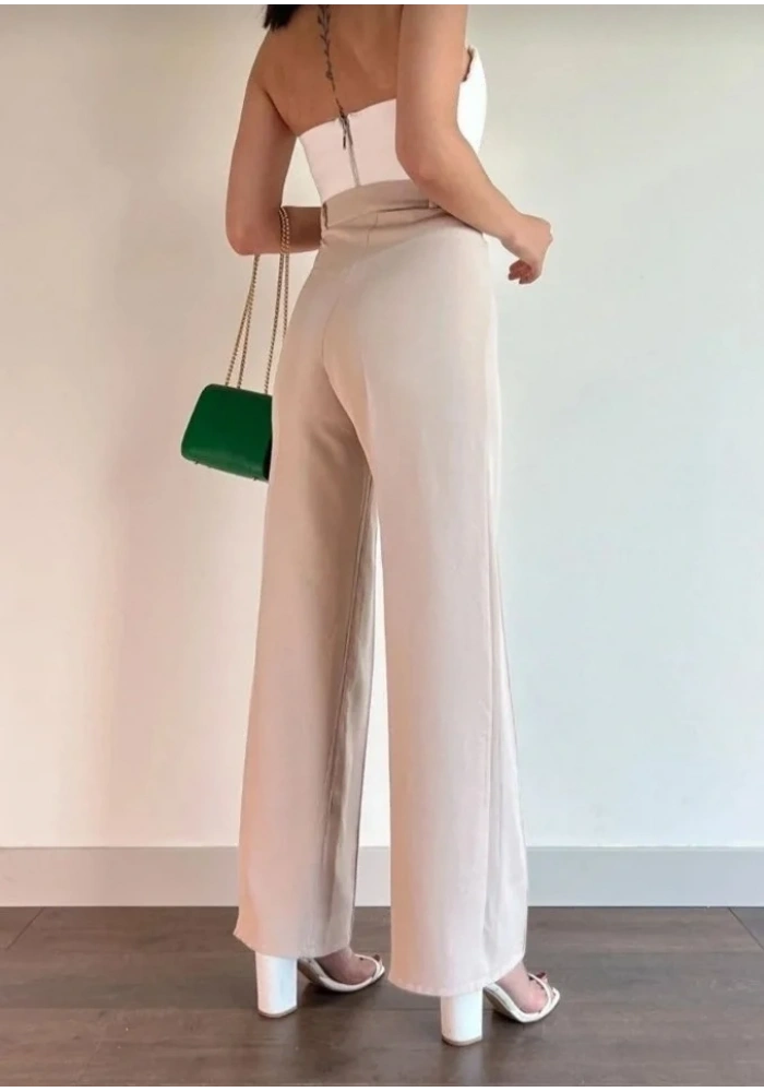 Kadın Yüksek Bel Pileli Palazzo Pantolon