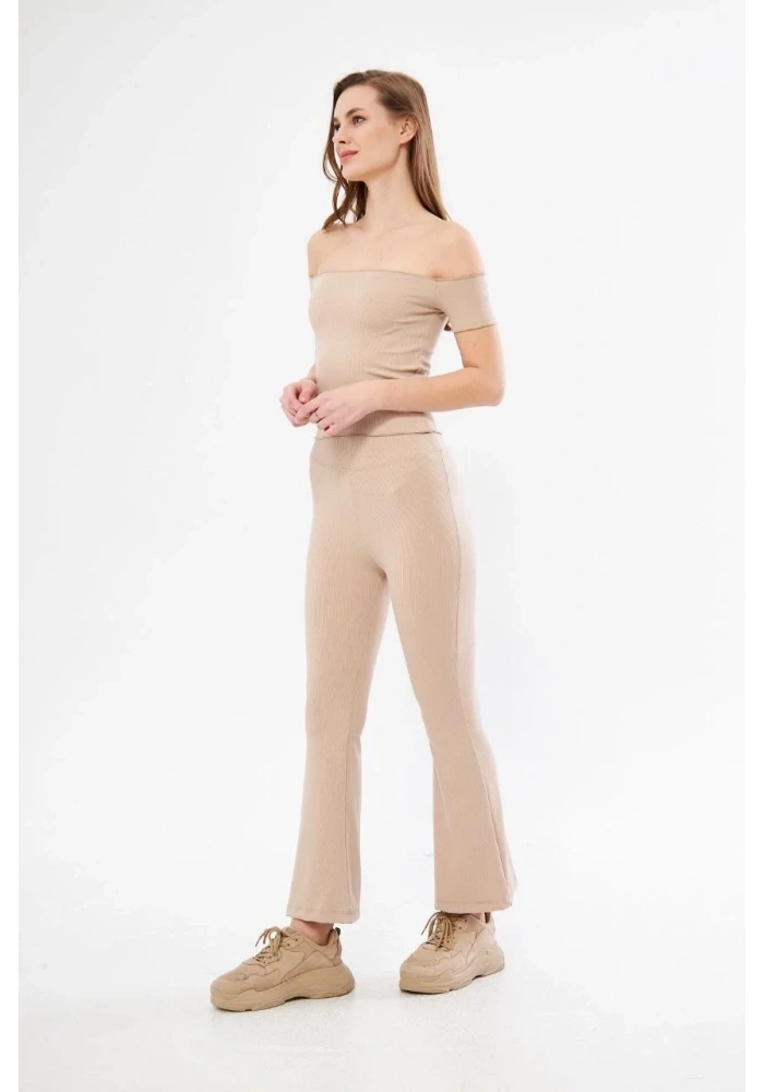 Kadın Yüksel Bel Fitilli İspanyol Paça Tayt - Bordo