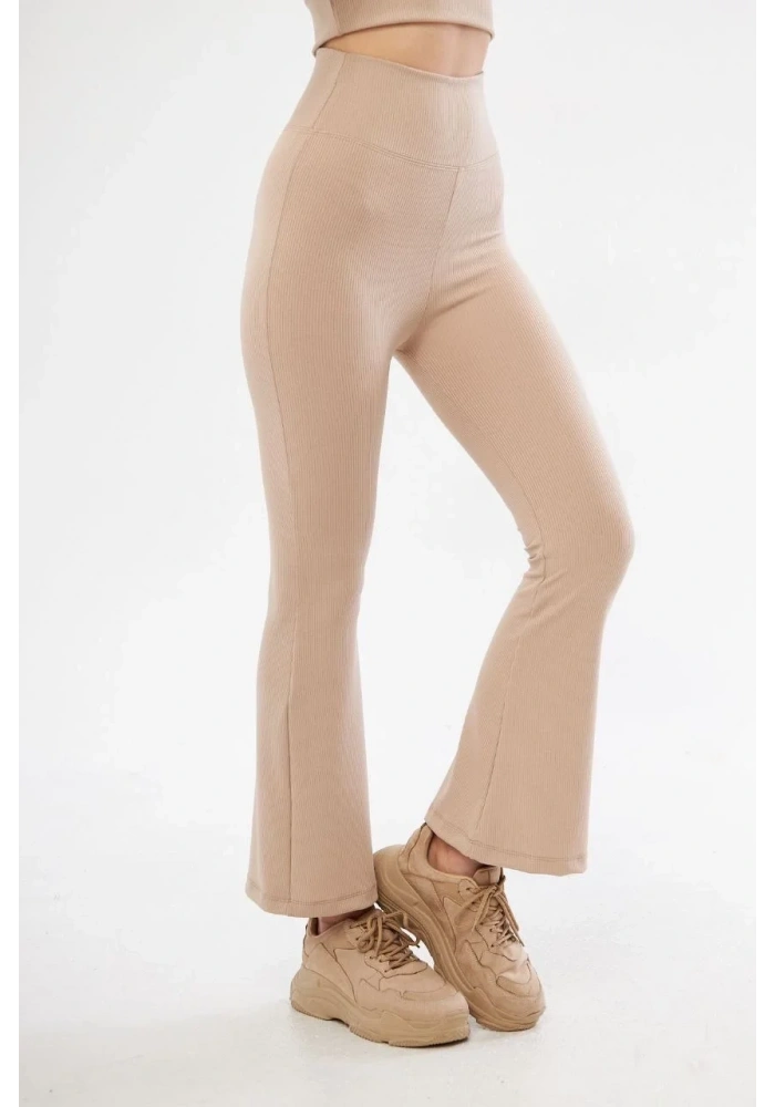 Kadın Yüksel Bel Fitilli İspanyol Paça Tayt - Bordo