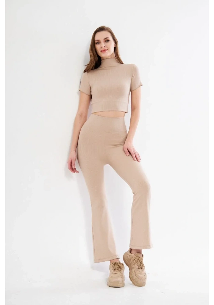 Kadın Yüksel Bel Fitilli İspanyol Paça Tayt - Bordo