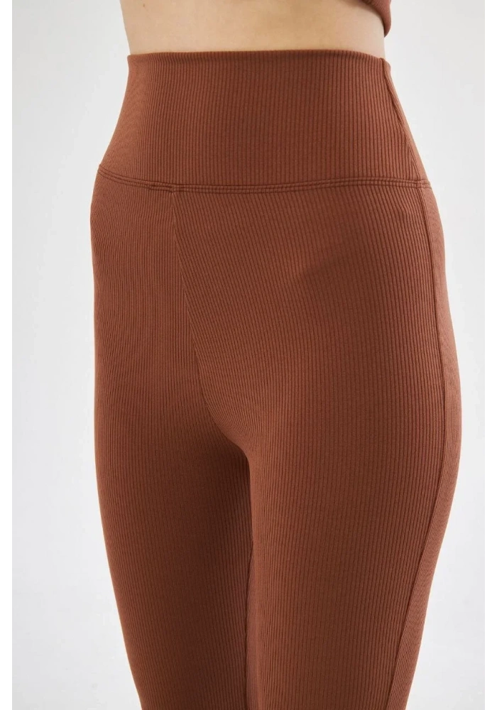 Kadın Yüksel Bel Fitilli İspanyol Paça Tayt - Kahve