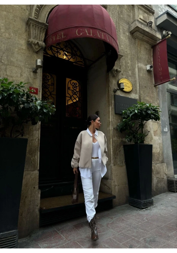 Kaşe Kaşmir Fermuarlı CEKET - Bej