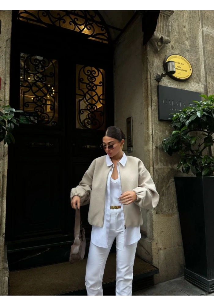 Kaşe Kaşmir Fermuarlı CEKET - Bej