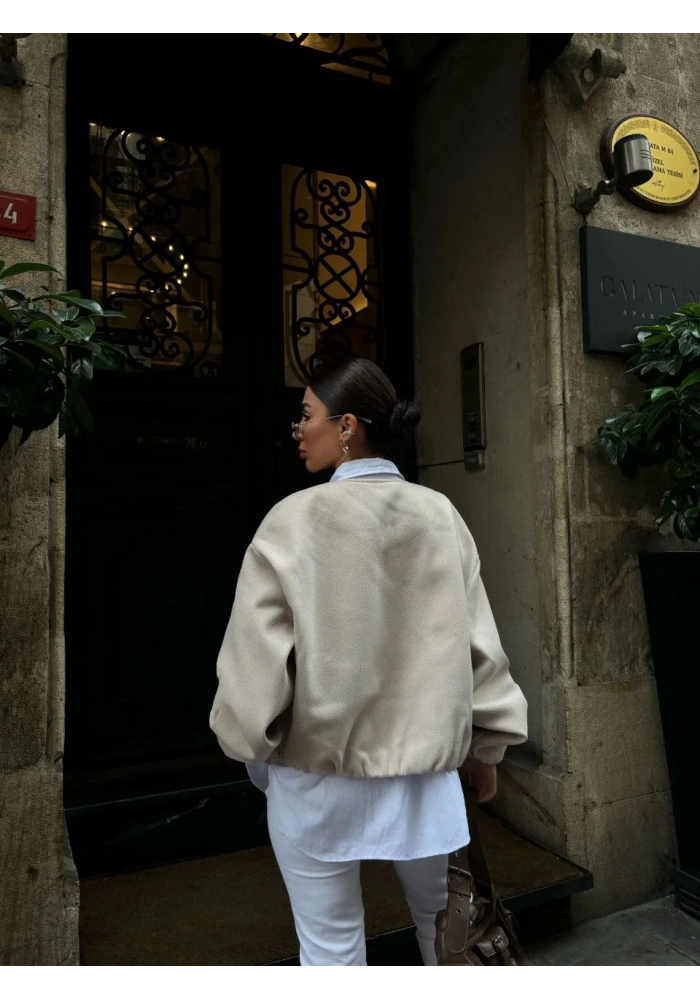 Kaşe Kaşmir Fermuarlı CEKET - Bej