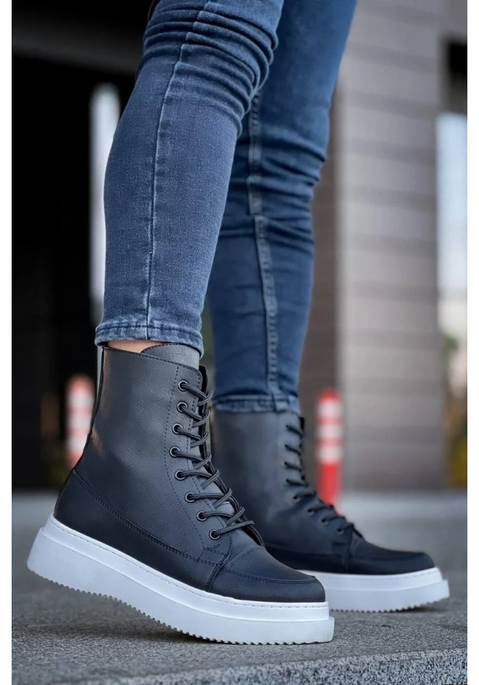 KB-0991  Kuback Siyah Cilt Yüksek Taban  Bağcıklı  Postal Bot