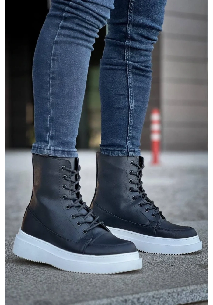 KB-0991  Kuback Siyah Cilt Yüksek Taban  Bağcıklı  Postal Bot