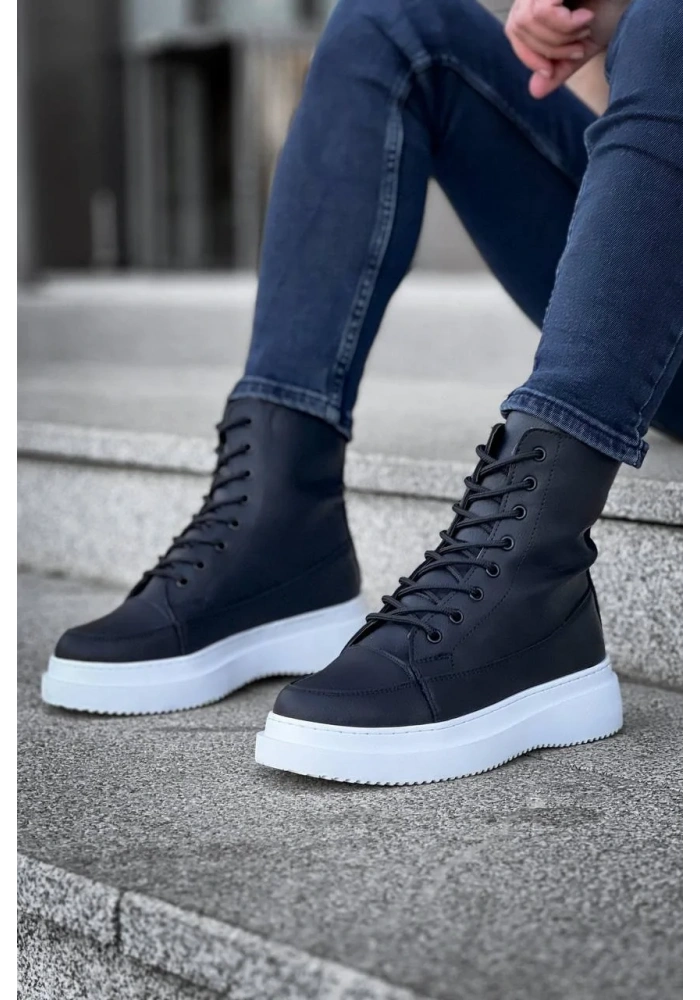 KB-0991  Kuback Siyah Cilt Yüksek Taban  Bağcıklı  Postal Bot