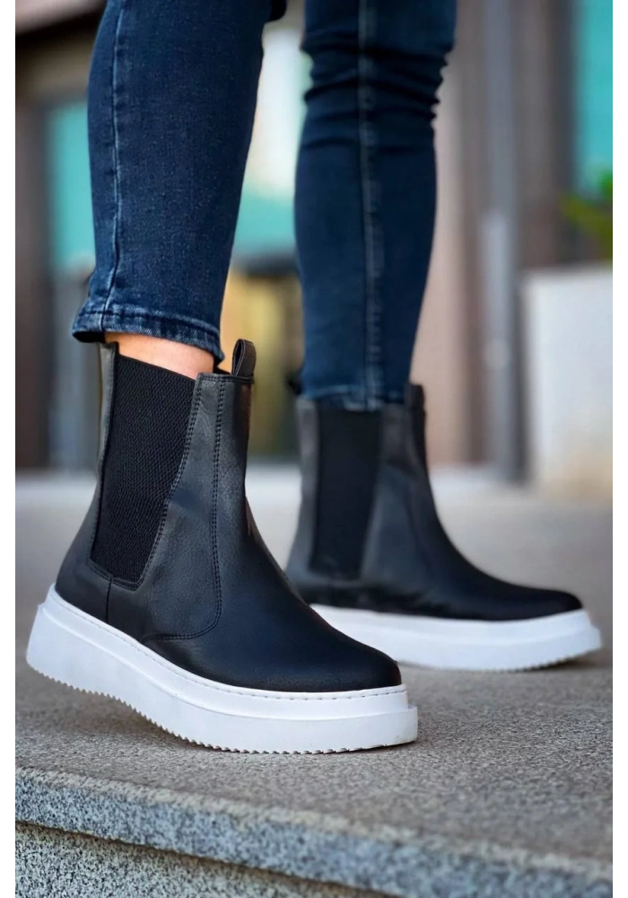 KB-0992  Kuback Siyah Cilt  Yüksek Taban  Lastikli Erkek Bot