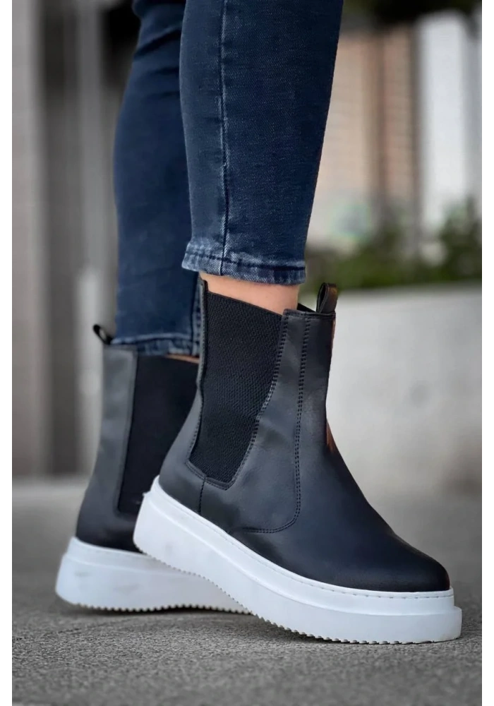 KB-0992  Kuback Siyah Cilt  Yüksek Taban  Lastikli Erkek Bot