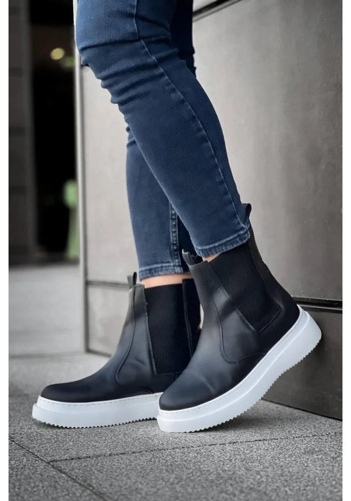 KB-0992  Kuback Siyah Cilt  Yüksek Taban  Lastikli Erkek Bot