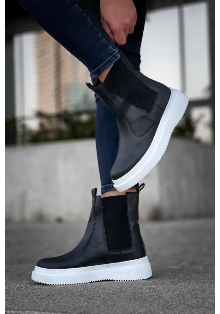 KB-0992  Kuback Siyah Cilt  Yüksek Taban  Lastikli Erkek Bot